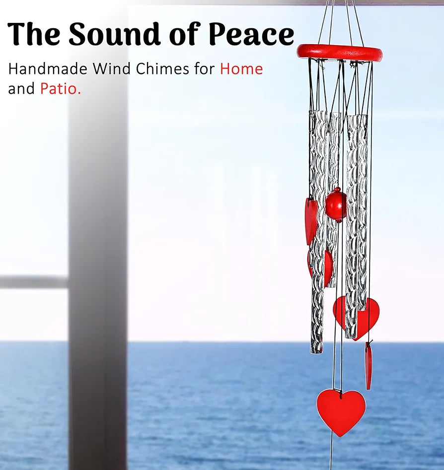 ZAICUS Red Heart Wind Chime - Heart-Shaped Hanging Décor - Wind Chime for Home - Home Decor Items for Valentine’s Day & Special Moments