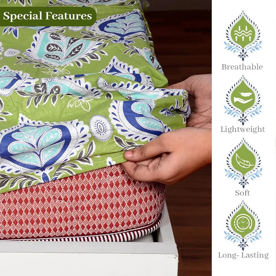 Divine Casa 100% Cotton 144 TC Fitted Printed Bedsheet for King Bed | Soft-Touch Skin-Friendly Bedsheet  cm - Apple Green