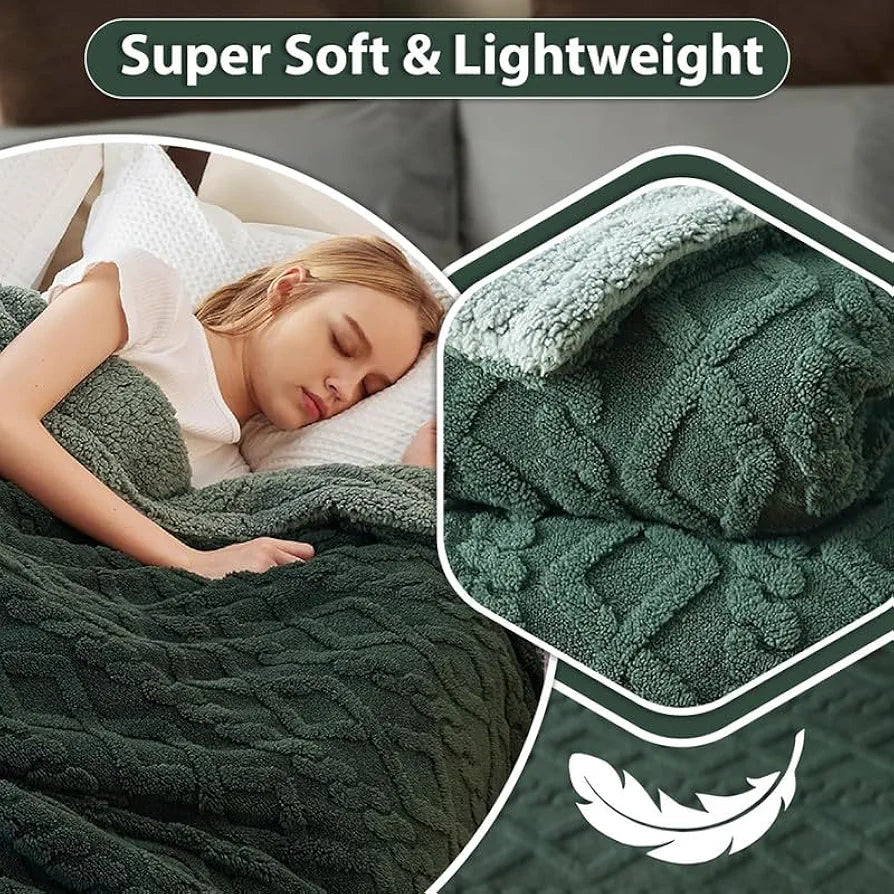 HOMEKART Flannel with Sherpa Luxurious Super Soft Fluffy Cozy Fuzzy Warm Reversible Single Bed Blanket for Winter 500GSM Blanket/Quilt Rajaai - Color- Bottle Green, 220 x 150 Cm, Weight- 2kg