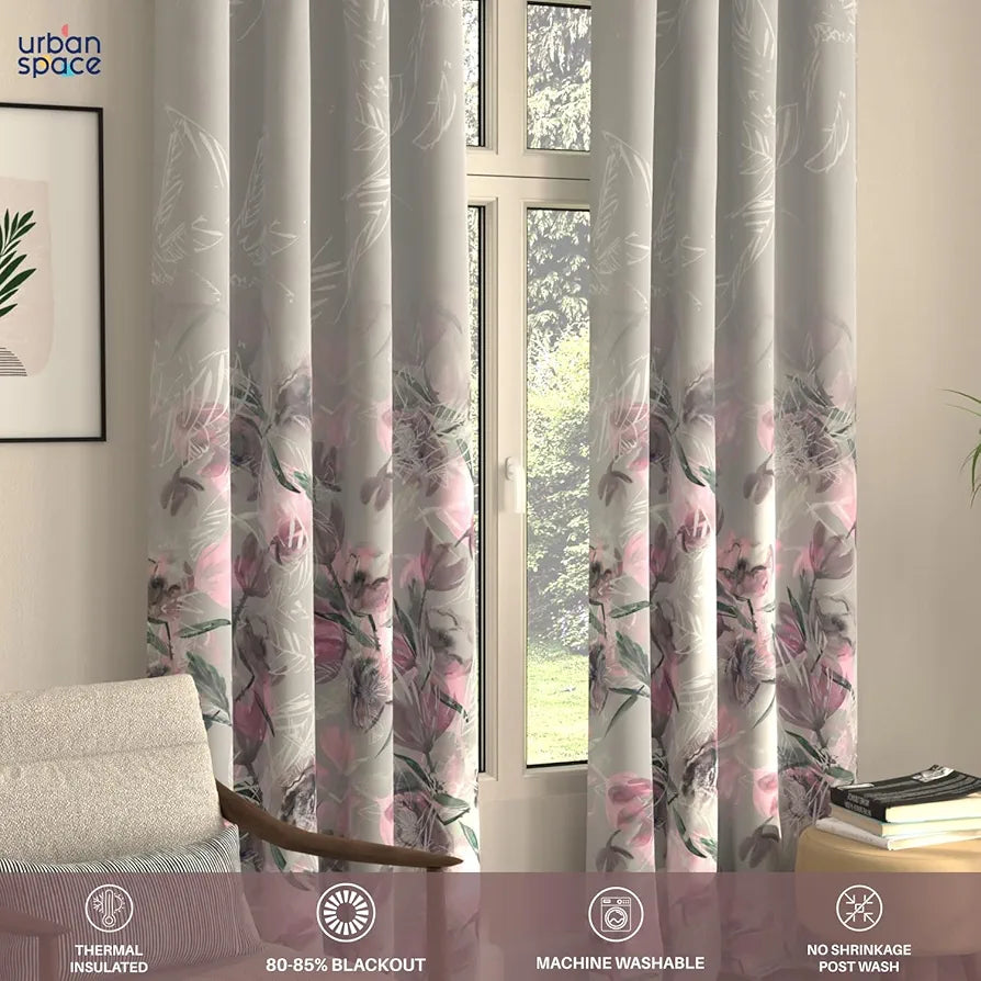Urban Space Blackout Curtains 7 Feet Set of 2 for Door, 80-85% Light Blocking Curtains for Living Room, Digital Printed Curtains with Eyelets, Tieback Included 