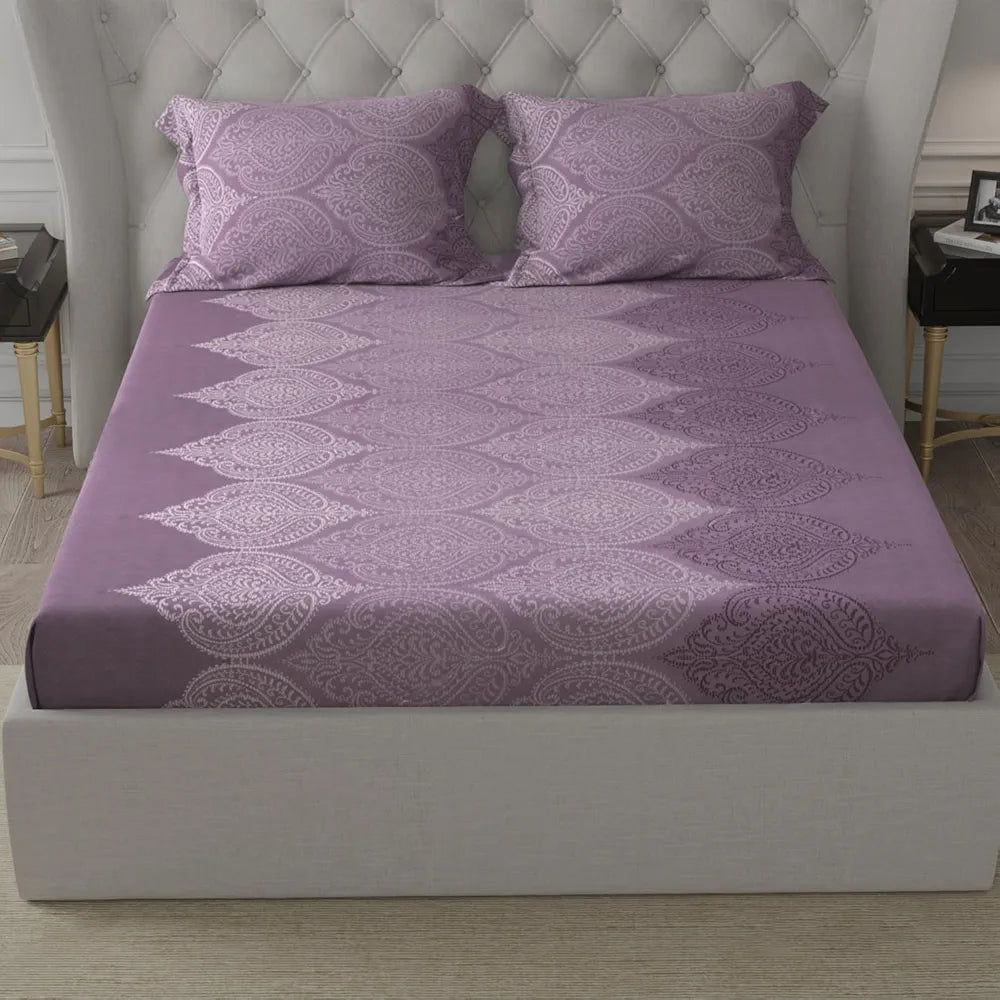Cloth Fusion Glace Cotton Elastic 186tc Printed Fitted Bedsheet for Double Bed King Size with 2 Pillow Covers, Soft Wrinkle Free Elastic Bedsheets for King Size Bed 