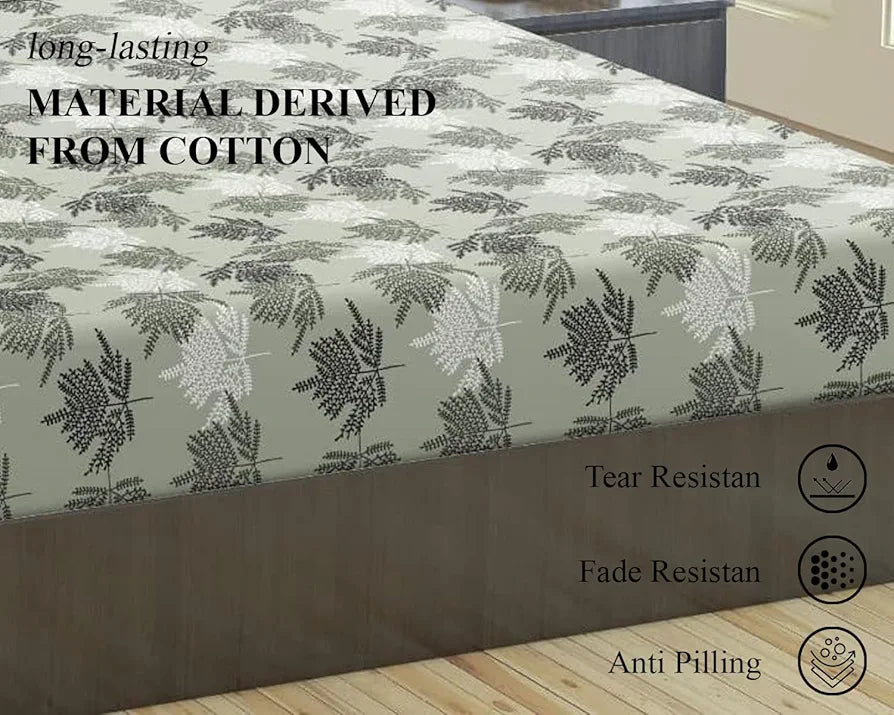 Trance Home Linen Pure 100% Cotton with 144 Thread Count gives an incredible smooth finish|Elasticated Fitted|Printed King Fitted Bedsheet with 2 Pillow Covers ,144 tc