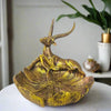 Alila Deer Hiren on Tray Bowl Polyresin Statue Showpiece Idol for Gifting Golden 8x7x6 Inches