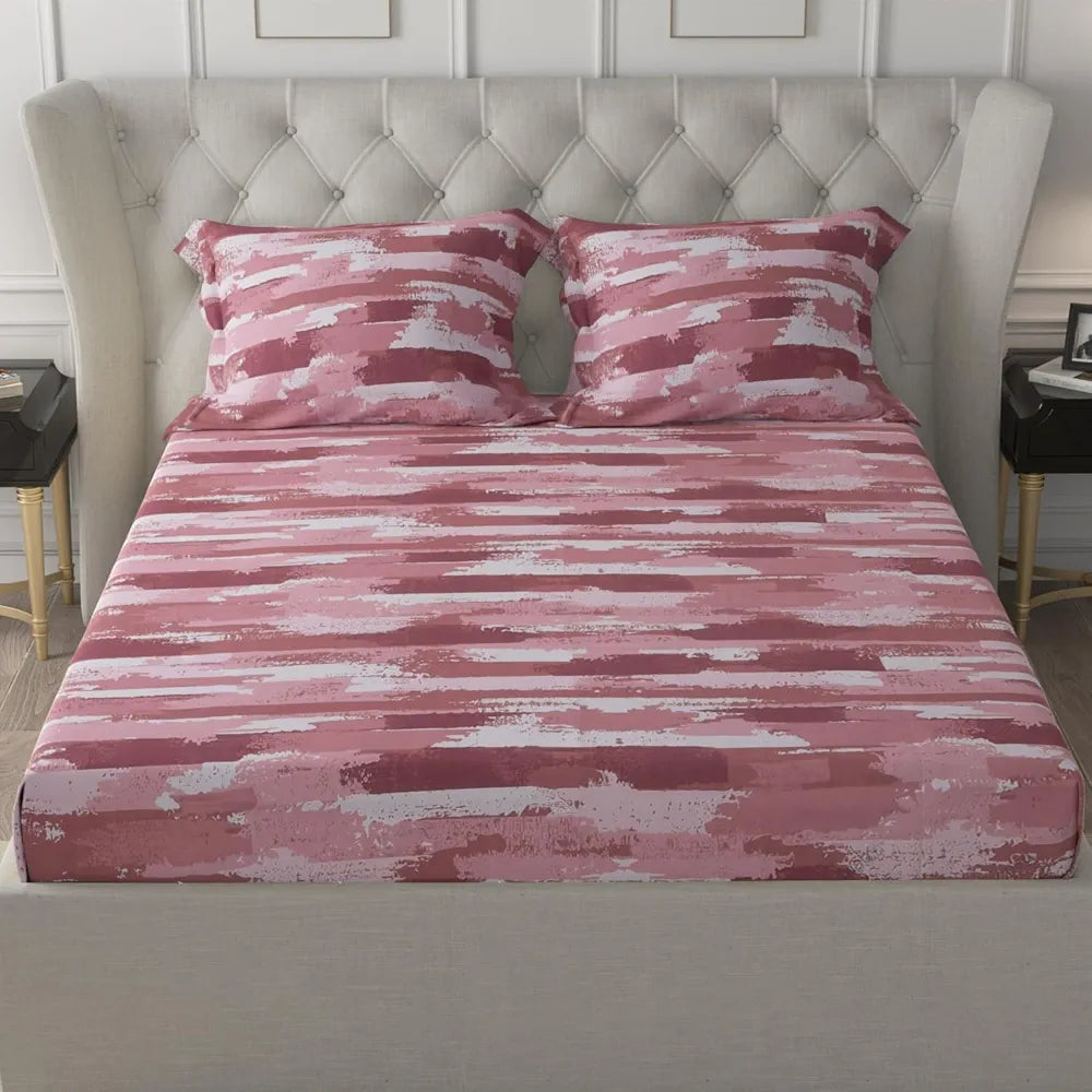 Cloth Fusion 186tc Glace Cotton Elastic Fitted Bedsheet for Double Bed King Size with 2 Pillow Covers, Soft Wrinkle Free Elastic Bedsheets for King Size Bed 