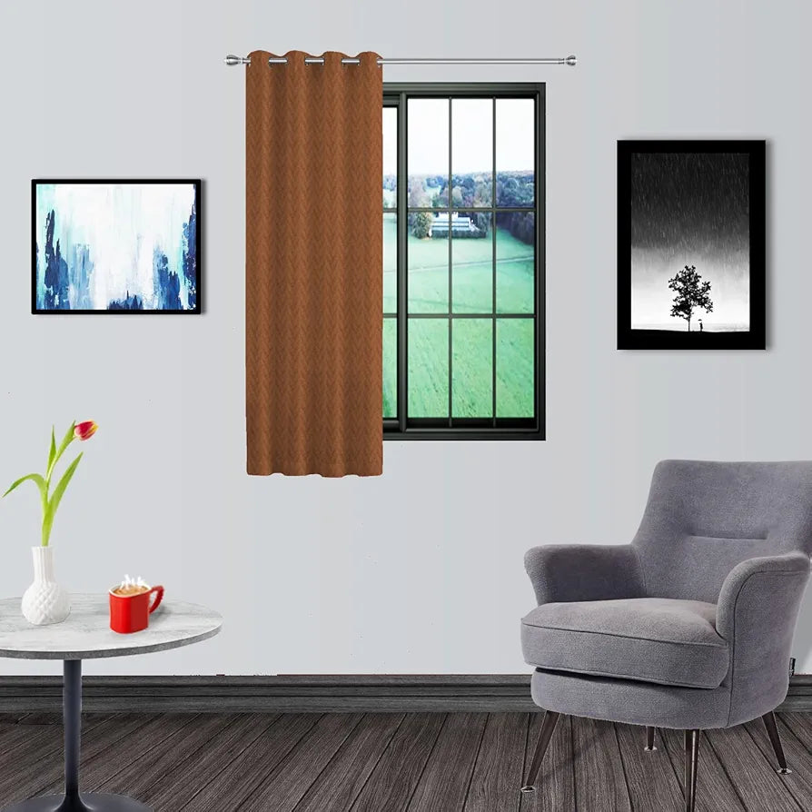 Divine Casa Zigzag Design Window Curtain 5 Feet | Brown | Lightweight Polyester Panel with Metal Grommets for Home Decor | Set of 1