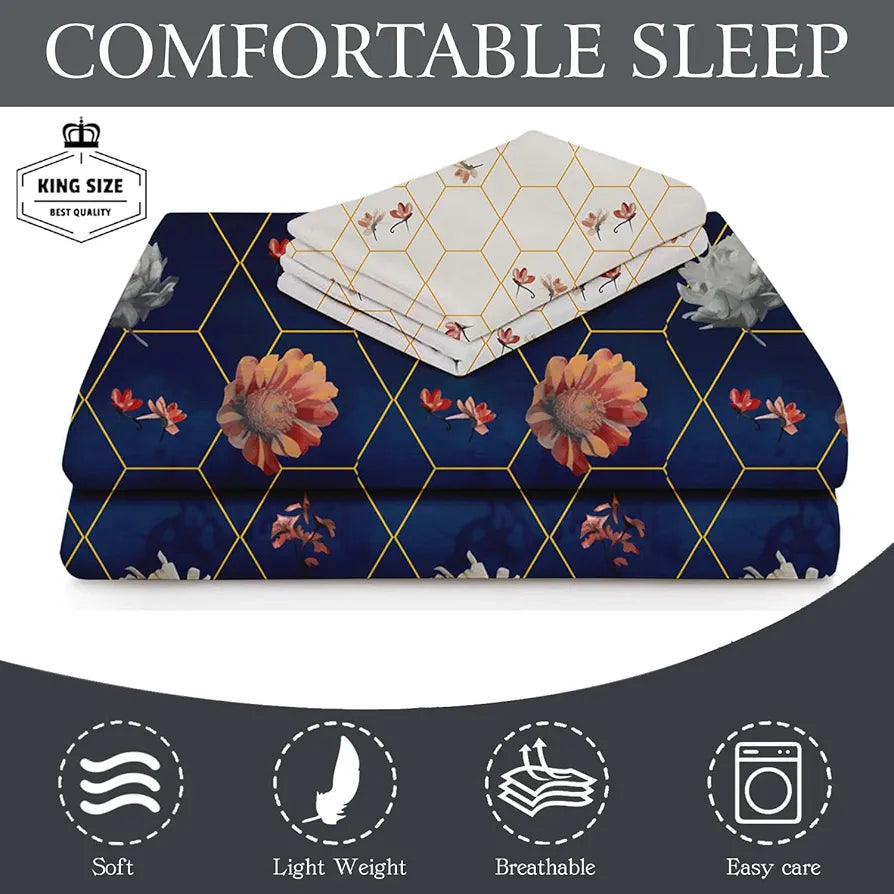 FRESH FROM LOOM Floral Microfiber Cotton Bedsheet for Double Bed |240 TC Queen Size Soft Bed Sheet with 2 Pillow Cover | Anti Fade Printed Bed Cover 
