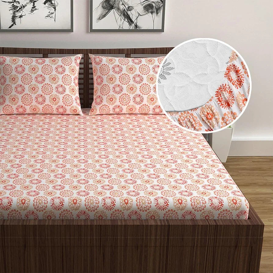 Divine Casa 100% Cotton Double Bed Bedsheet Set | 1 Bedsheet & 2 Pillow Covers | 144 TC Breathable & Wrinkle-Free - Blazing Orange