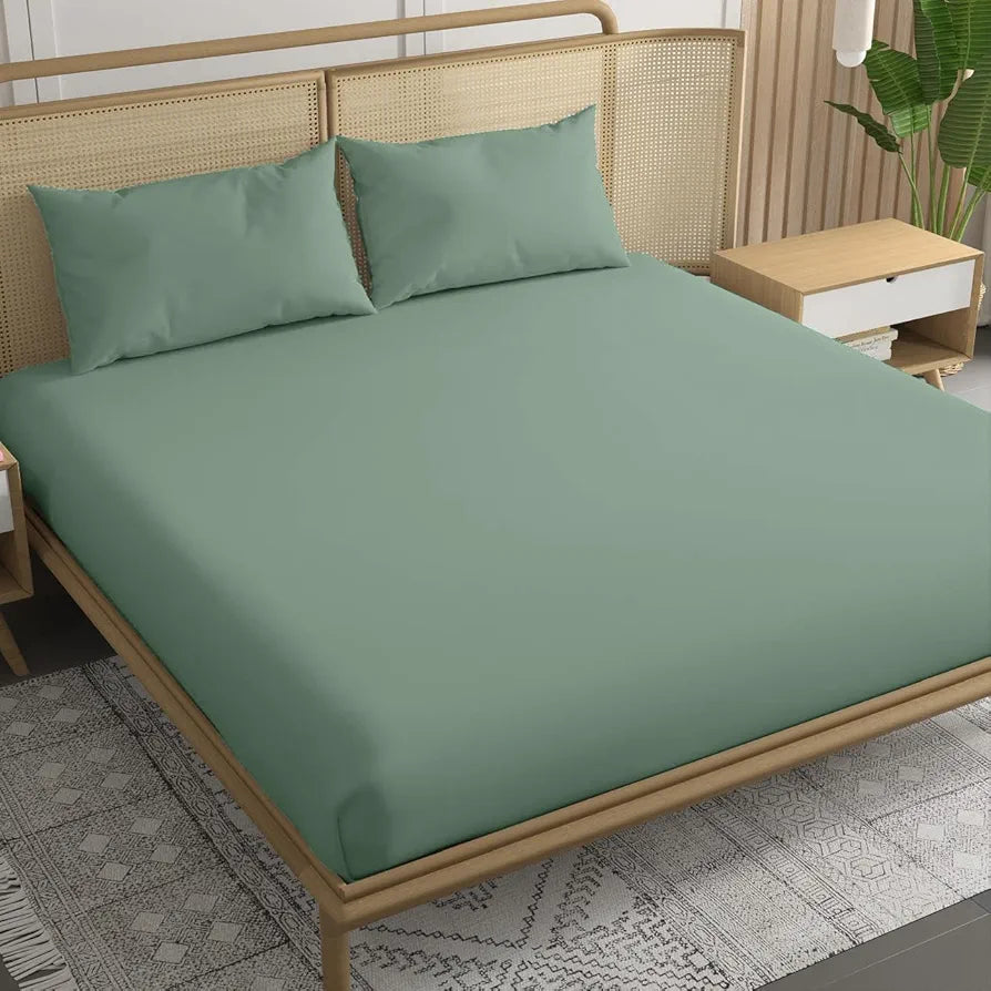 Trance Home Linen 300 TC Bamboo Fitted Queen Size Bedsheet | Soft, Breathable & Eco-Friendly Bedsheet with 2 Pillow Cover - 