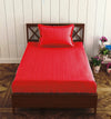 Trance Home Linen 100% Cotton 78x36 inch Single Fitted 200TC Satin Stripe Elastic Fitted Bedsheet with 1 Pillow Covers Colour Bright Red
