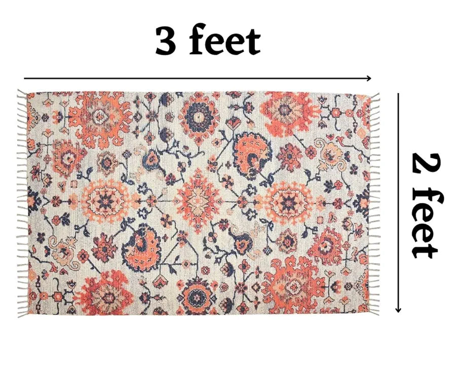 HOMADORN Handmade Sustainable Printed Modern Dhurrie/Rugs/Carpet upcycled from Scrap Fabric for Living Room/Bedside Runner for Enhanced Decor 
