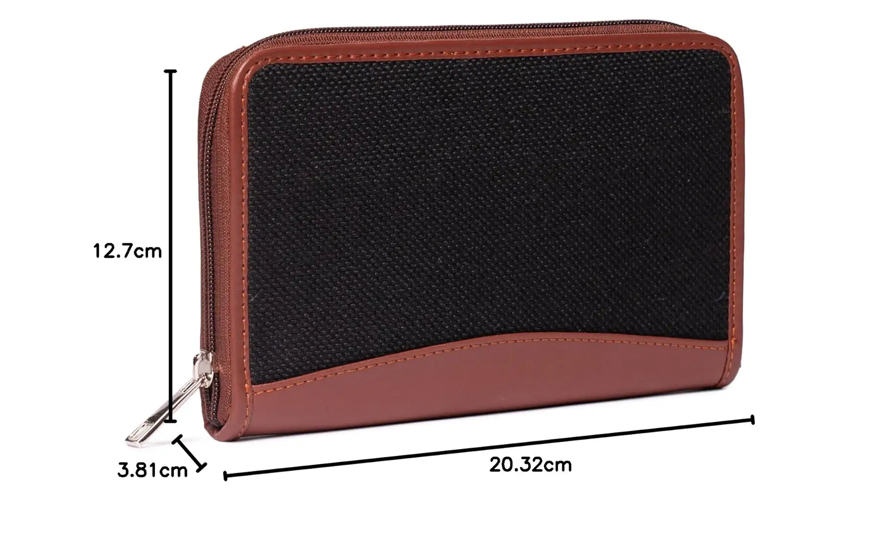 ZOUK Wallets for Women - Handmade Wallets for Females - Vegan Leather and Jute Purse for Ladies - Clutch with Indian Print - Wallets for Mobile Phones - Jet Black Print