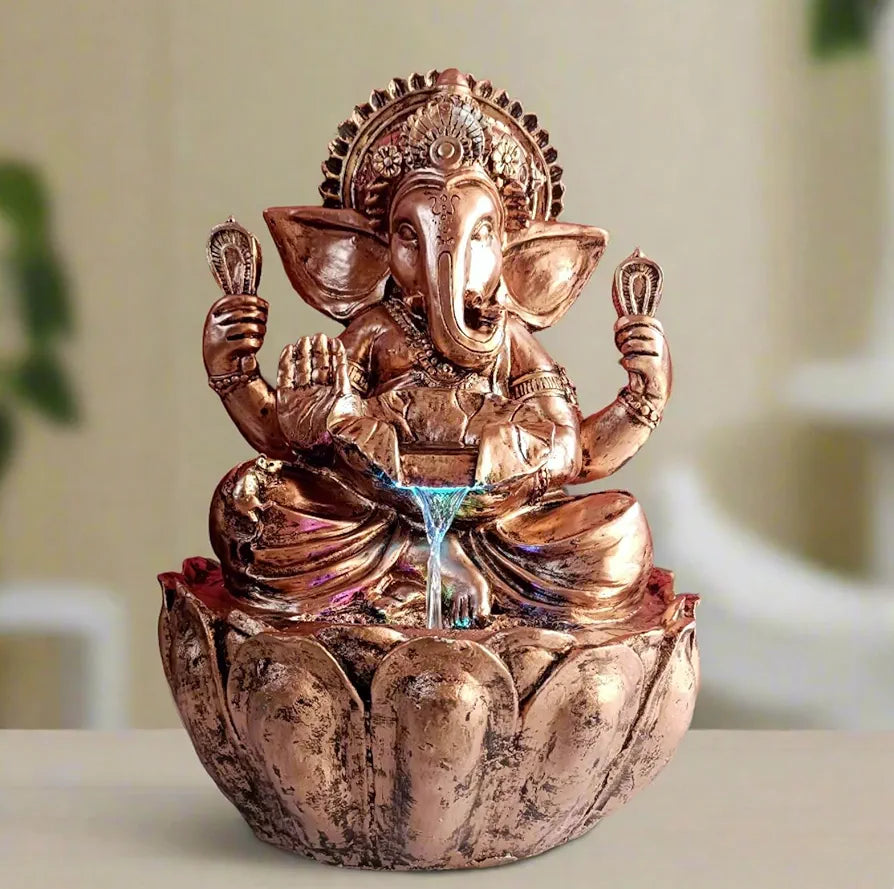 ALILA Lord Ganesha Copper Ganesh Ji Water Fall Fountain for Home Living Room Temple Decor Decoration, 21 inches / 53cm