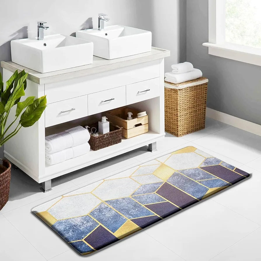 Luxe Home Columbo Anti-Fatigue Kitchen Mat - 51x99 cm Non-Slip Cushioned Comfort Mat - Geometric Mosaic Pattern Standing Desk Mat - Waterproof and Easy to Clean for Home and Office