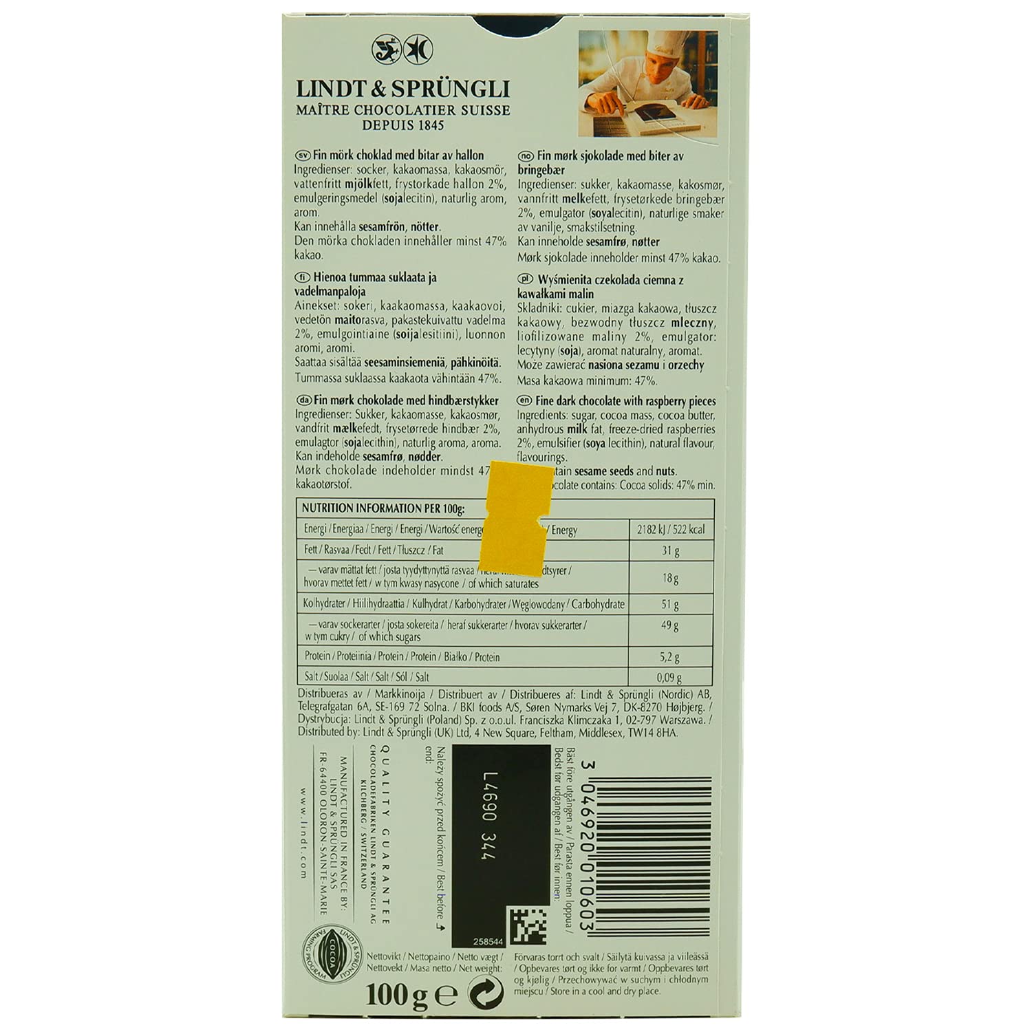 Raspberry Excellence Lindt Excellence Raspberry Intense Dark Chocolate - 100 gms - Swadesii