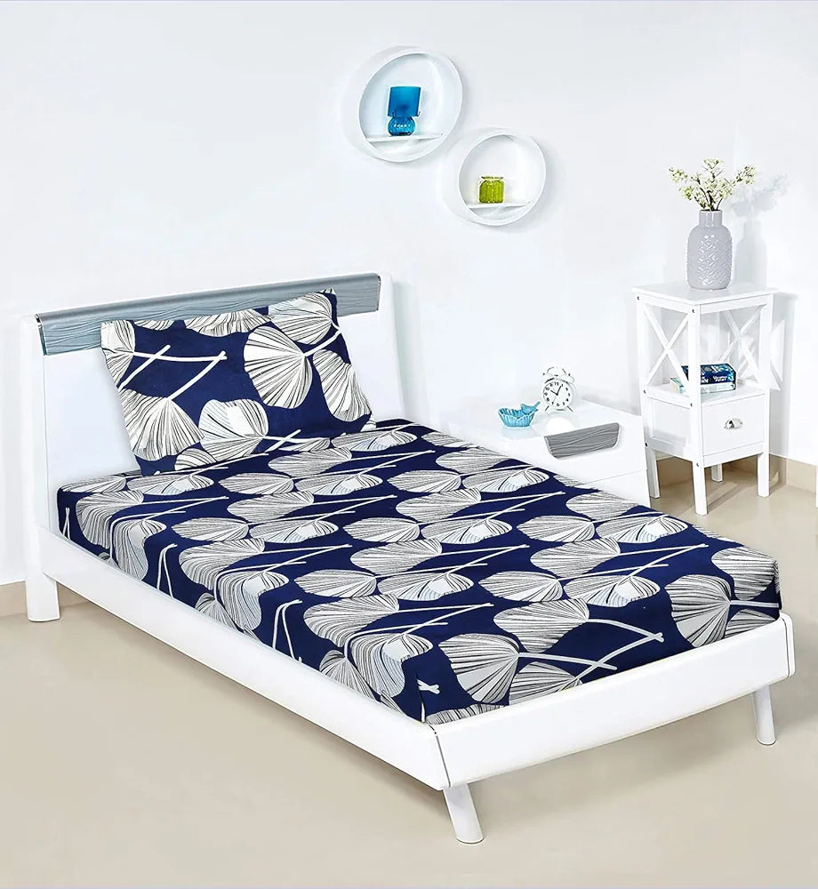 Kuber Industries Cotton Single Bedsheet with 1 Pillow Cover | Wrinkle Free Bedsheet for Kids Room | Patta Design | Blue