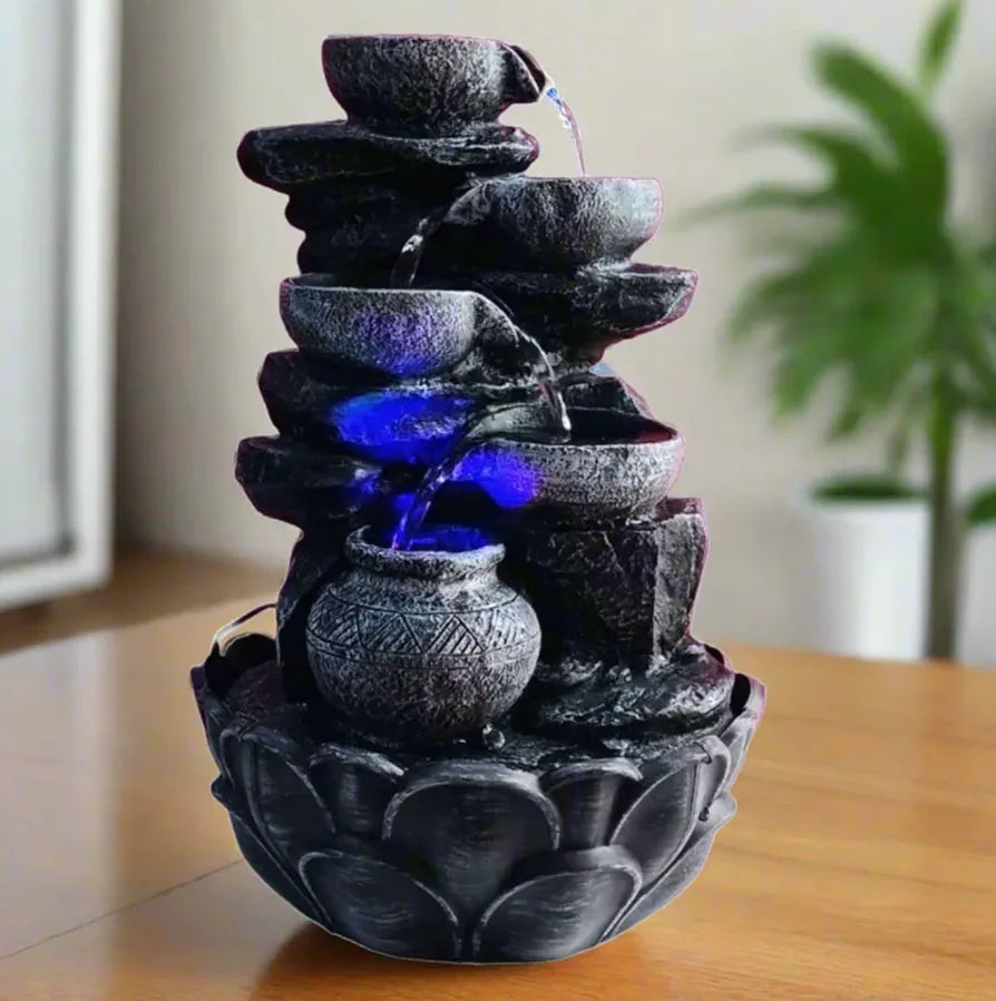 ALILA Resin Water Fall Fountain For Home Living Room Decor With Led Lights Table Top Indoor Outdoor Decoration Gift Gifting Item, 15 Inches