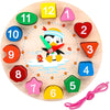 Wishkey Wooden Learning Clock with Bead Lace, Educational Digital Analog Numbers, Shape & Color Learning Montessori Toy for Kids