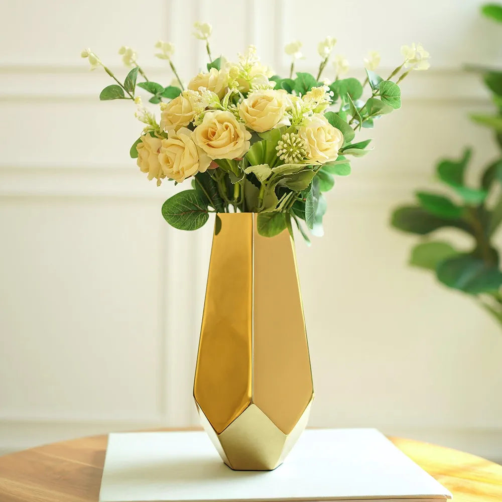 Behoma Designer Stainless Steel Prism Glow Flower Vase | Modern Design Flower Vase for Home Decor | Center Table Decorative Item for Living Room, Dining Table, Office, Bedroom | Golden