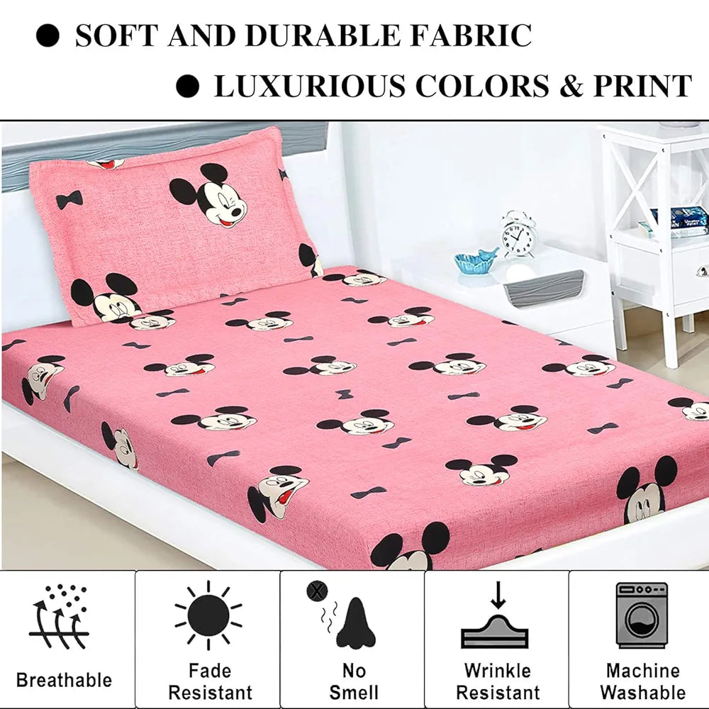 Kuber Industries Cotton Single Bedsheet with 1 Pillow Cover | Wrinkle Free Single Bedsheet for Kids Room & Bedroom | Pink
