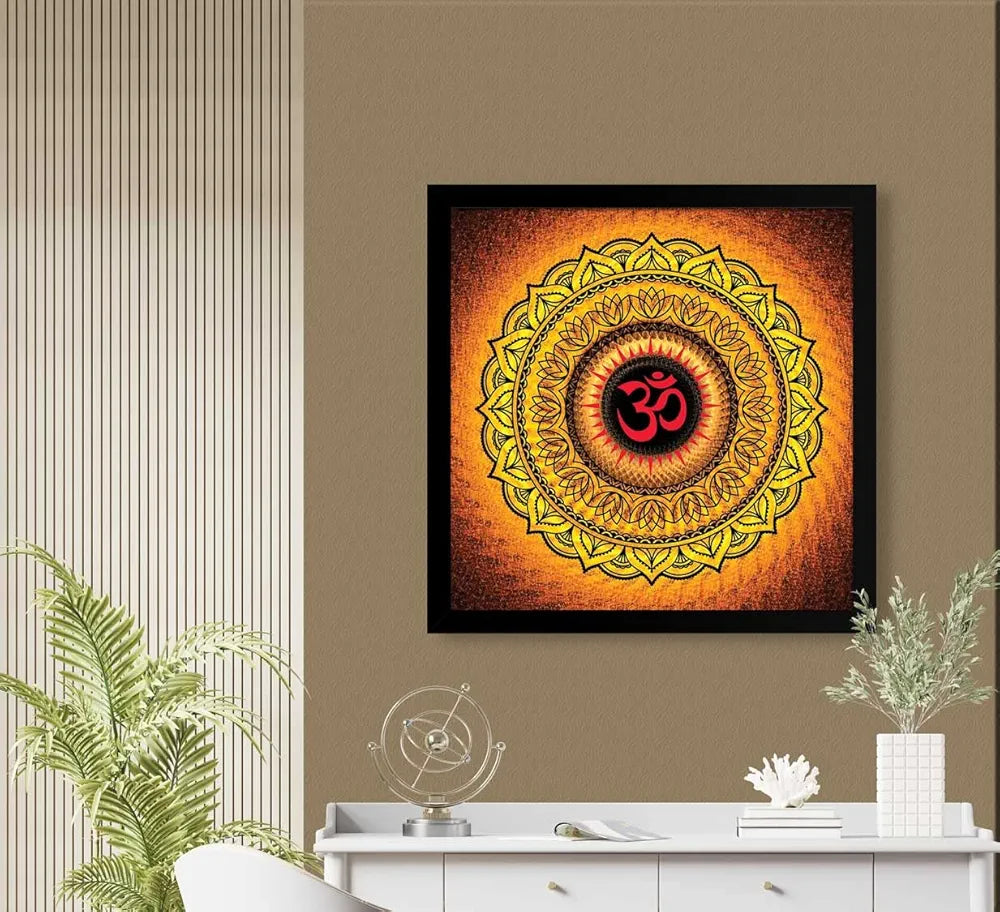 ArtX Oranage OM Mandala Big Canvas Painting For Living Room With Frame, Multicolour, Square, 24.0 x 24.0 inch, 2x2 Feet, Set Of 1