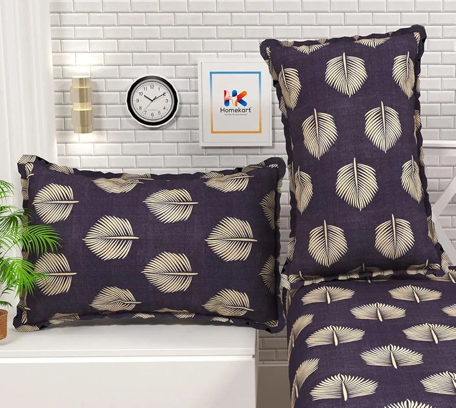 HOMEKART Premium Microfiber Elastic Fitted Bedsheets with 2 King Size Pillow Covers | Double Bed with All Around Elastic 180 TC Supersoft 