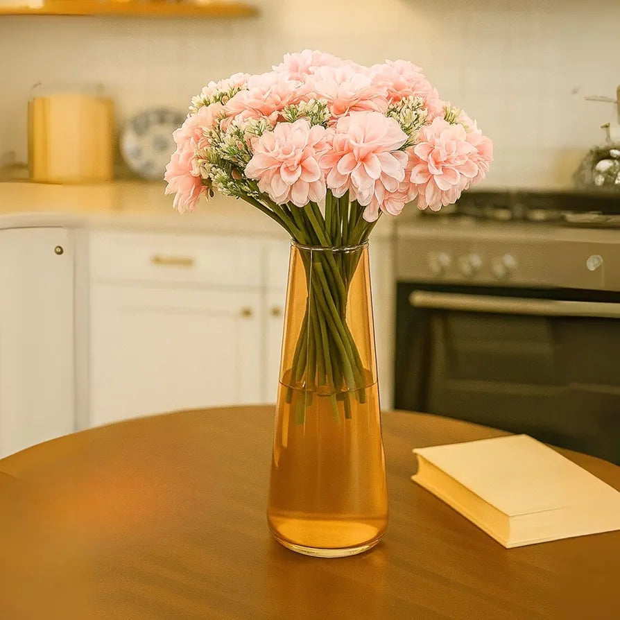 SATYAM KRAFT 1 Pcs Artificial Dahlia Flower Bunch – 7-Stem Faux Bouquet for Home, Office, Wedding & Party Decoration – Realistic Fabric Flower Arrangement  