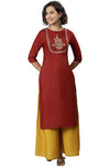 Janasya Women's Red Poly Silk Kurta