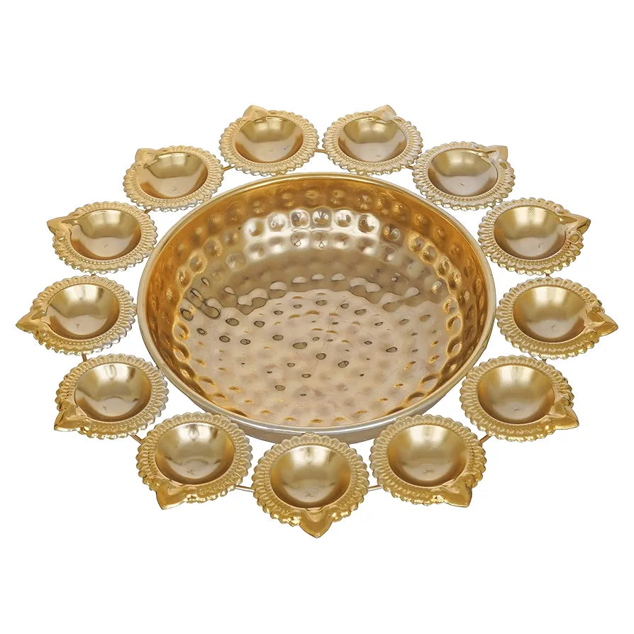 Webelkart Diya Shape Flower Decorative Urli Bowl for Home Handcrafted Bowl for Floating Flowers and Tea Light Candles,Office and Table Decor| Diwali Decoration Items , Gold