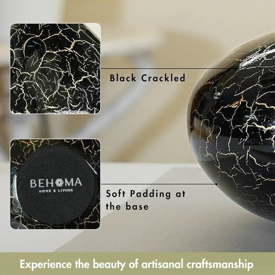 Behoma Metal Flower Vase for Home Decor Bedroom Living Room Office Wedding | Table Decorative Item for Festivals Birthday Crackle Finish Wide Vase 