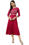 Janasya Women's Wine Poly Crepe Solid Flared Kurta - 2XL