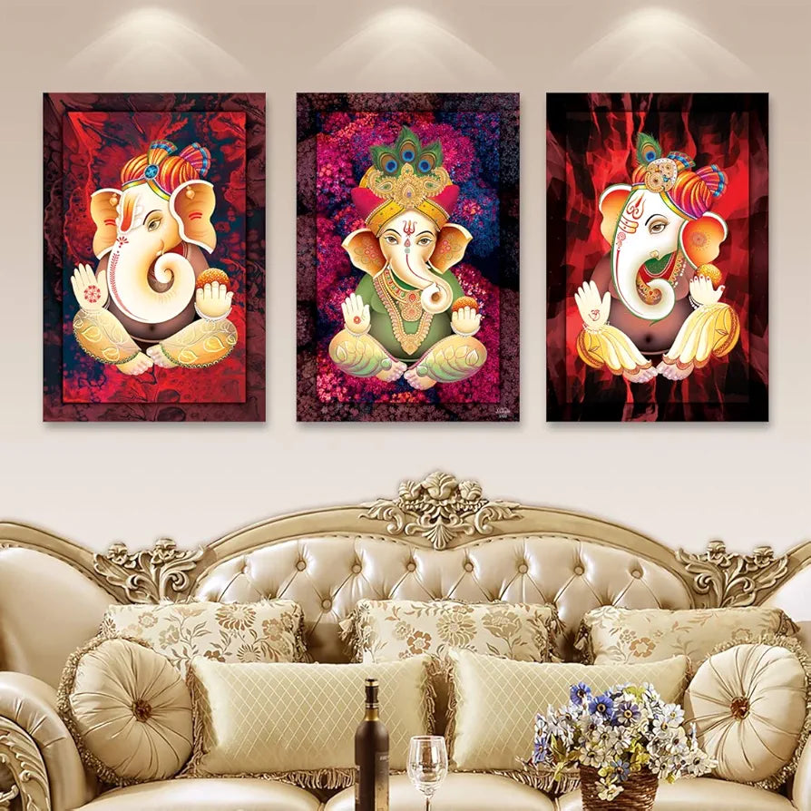 Rangoli MDF 3 Pcs Wall Poster 12x18 Inch Decorative Wall Art for Home, Office, Living Room. P-4, Design-29