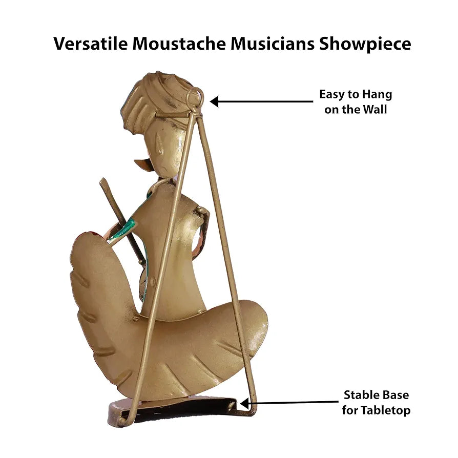KRAFTSKALA Rajasthani Moustache Musicians - Hand-Painted Decorative Showpiece Set of 4 Musical Statues - Vibrant Tabletop & Wall-Mountable Figurines