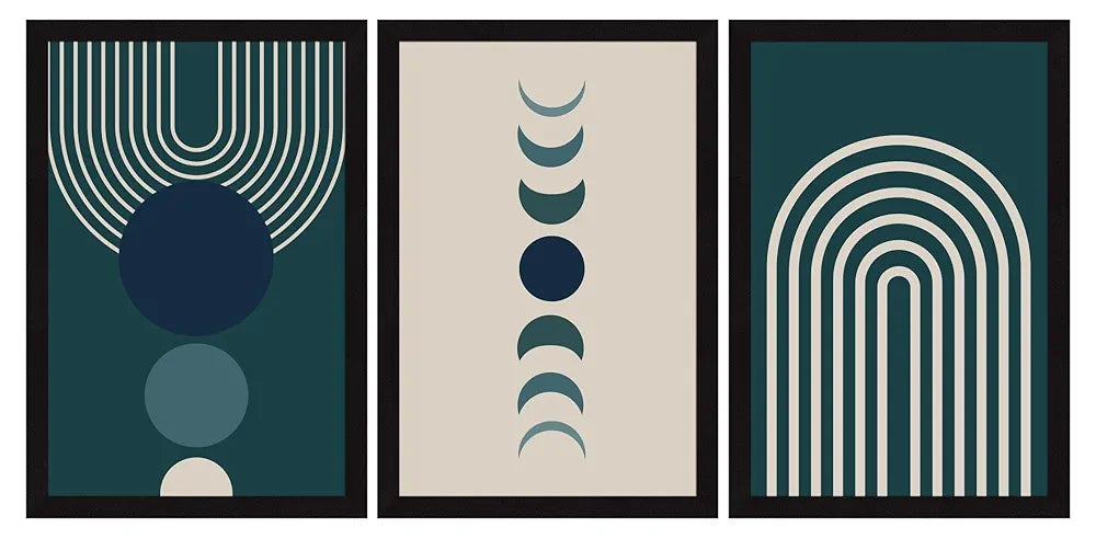 ArtX Paper Bohemian Shapes Wall Painting For Living Room, Drawing Room, Decoration Big Size, Boho Framed Painting for Wall Decoration, Wall Decor For Bedroom, 36.0 x 18.0 inches, Set Of 3