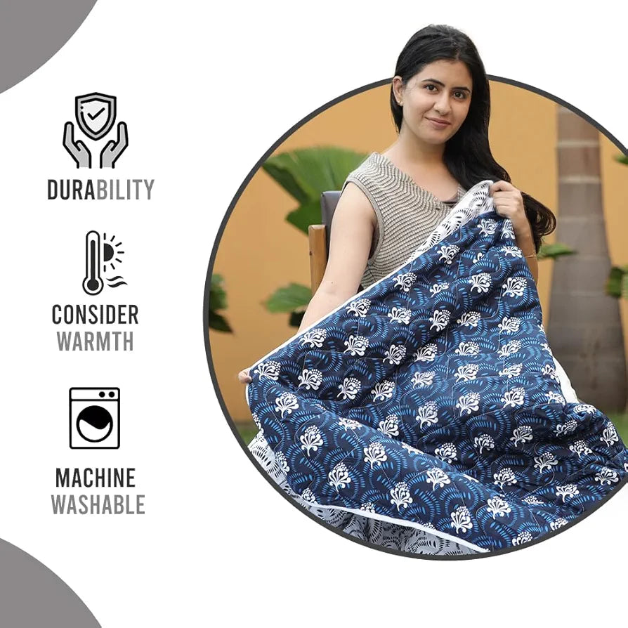 Divine Casa Microfibre Mild Winter Lightweight 120 GSM Printed Reversible Double Bed Size Quilt Comforter Blanket | TC - 144