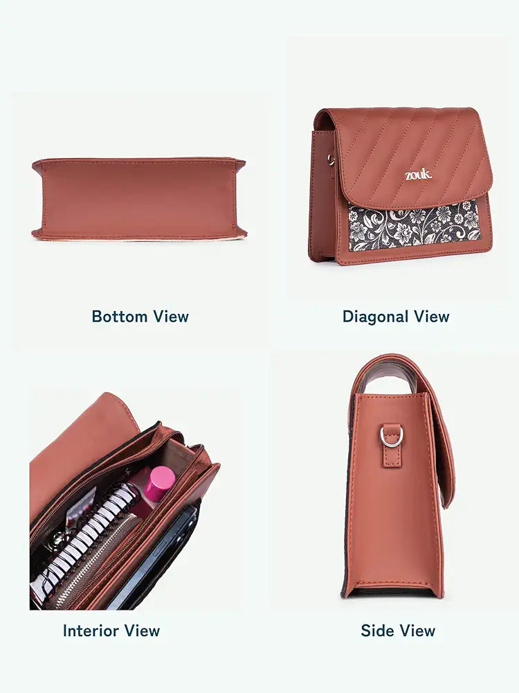ZOUK Vegan Leather Flap Closure Beyond Basic Sling Bag For Women's Girls