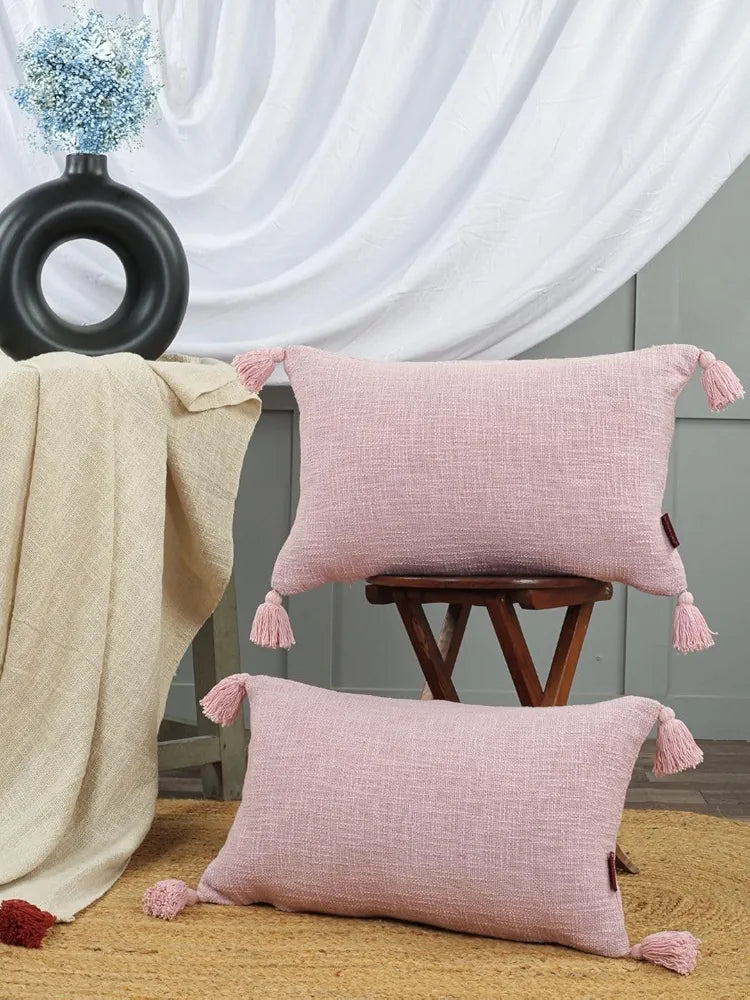 HOMADORN Luxury Cotton Handmade Decorative Boho Throw Pillow Covers with Tassels for Sofa Couch Living Room Indoor Outdoor Chair Car Farmhouse , Lavender )