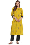 Janasya Women's Mustard Rayon Straight Kurta with Pant - M