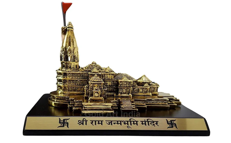 Gold Art India Ram Mandir Ayodhya Gold Plated Antique - Minature for Gifting, Puja Room, Office Desk, Home Decor 