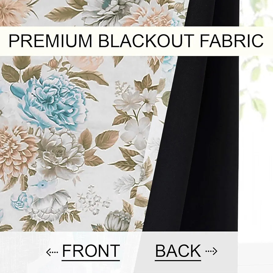 Cloth Fusion 100% Blackout Printed Premium Window Curtains 5 Feet Long Set of 2, Noise Reducing Blackout Curtains 5 Feet for Window with Grommet for Home Decor 