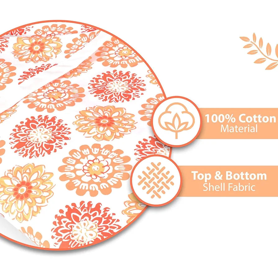 Divine Casa Floret 100% Cotton Double Dohar | 120 GSM | Soft & Lightweight Throw Blanket | Reversible Design | Cozy & Breathable Bedding | All-Season Comfort | 220 x 205 CM, Red Orange
