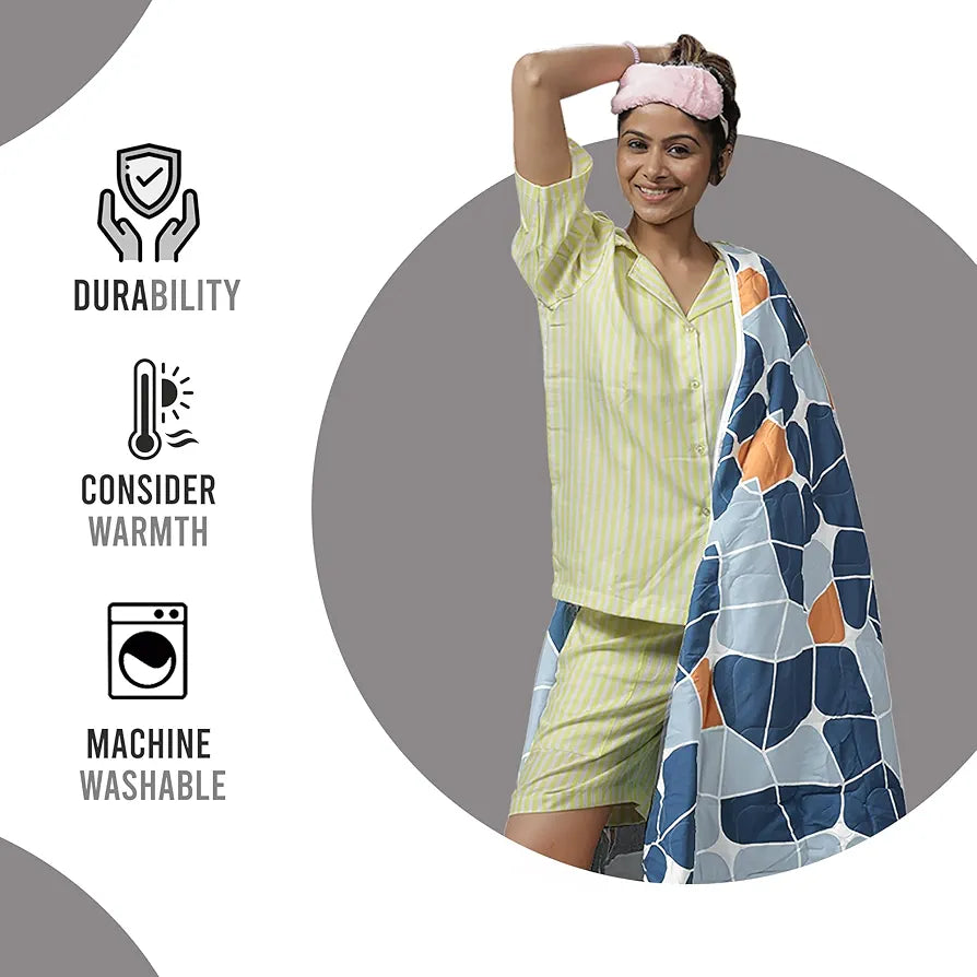 Divine Casa Microfiber 150 GSM Reversible Double Bed Comforter | Ultra Soft & Lightweight Blanket | Cozy & Breathable for All-Weather | 254 x 230 CM, Blue-Grey and Orange