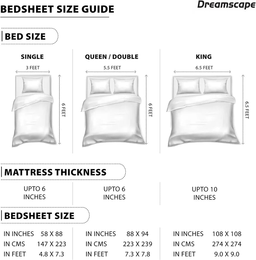 Dreamscape 100% Cotton King Fitted Floral Bedsheet With 2 Pillow Covers - 