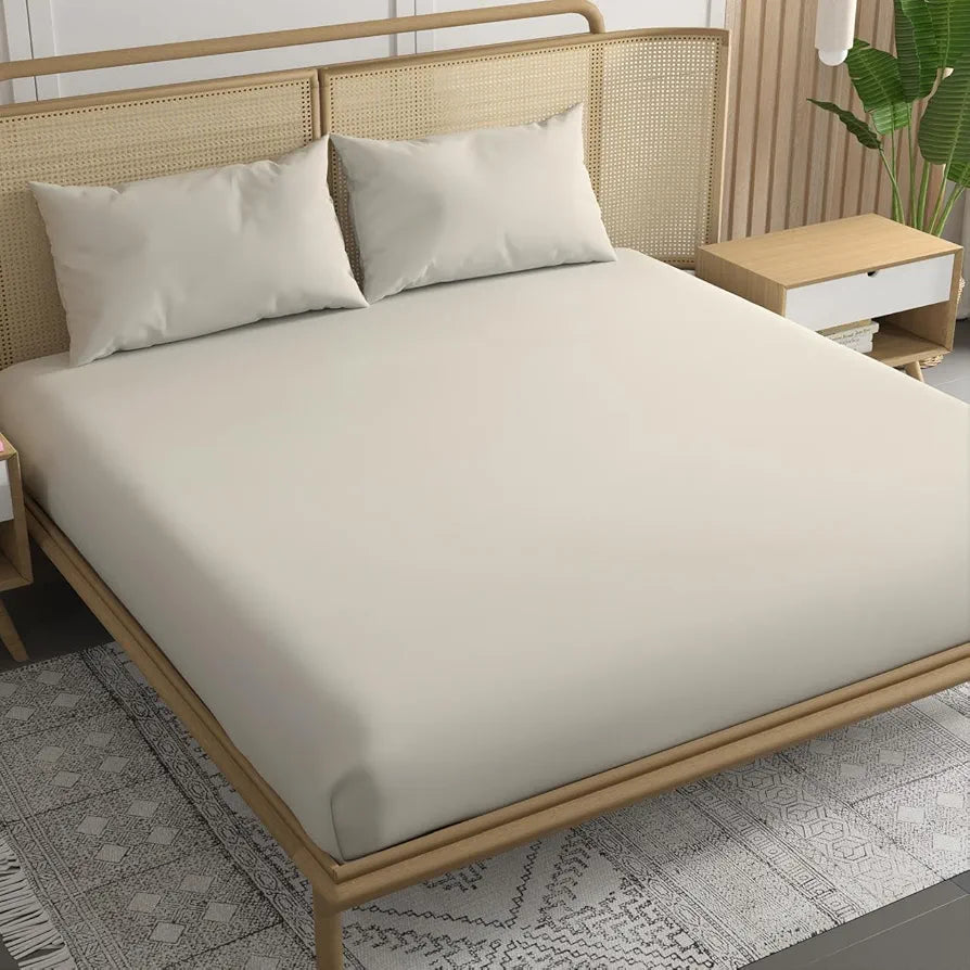 Trance Home Linen 300 TC Bamboo Fitted Queen Size Bedsheet | Soft, Breathable & Eco-Friendly Bedsheet with 2 Pillow Cover - 