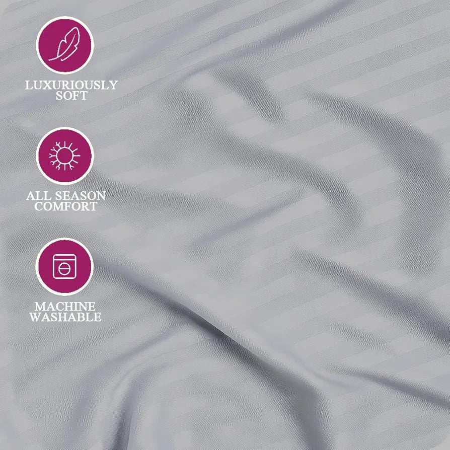 Trance Home Linen 100% Cotton 78x72 inch King Fitted 200TC Satin Stripe Elastic Fitted Bedsheet | Bedroom Hotels Daily Use Fitted Bedspread with 2 Pillow Covers 