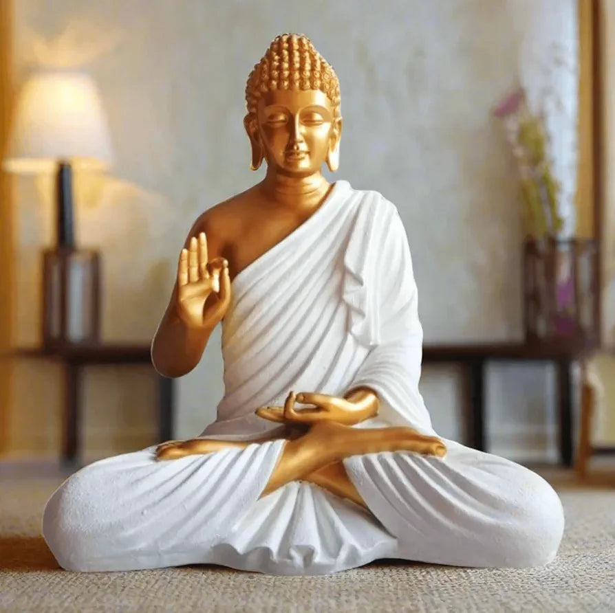 ALILA 2 Feet Big Large Size Meditating White Golden Buddha Idol Statue Showpiece for Home Garden Living Room Decor Decoration Gift Gifting Items, 22 Inches