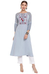 Janasya Women's Grey A-Line Poly Crepe Kurta