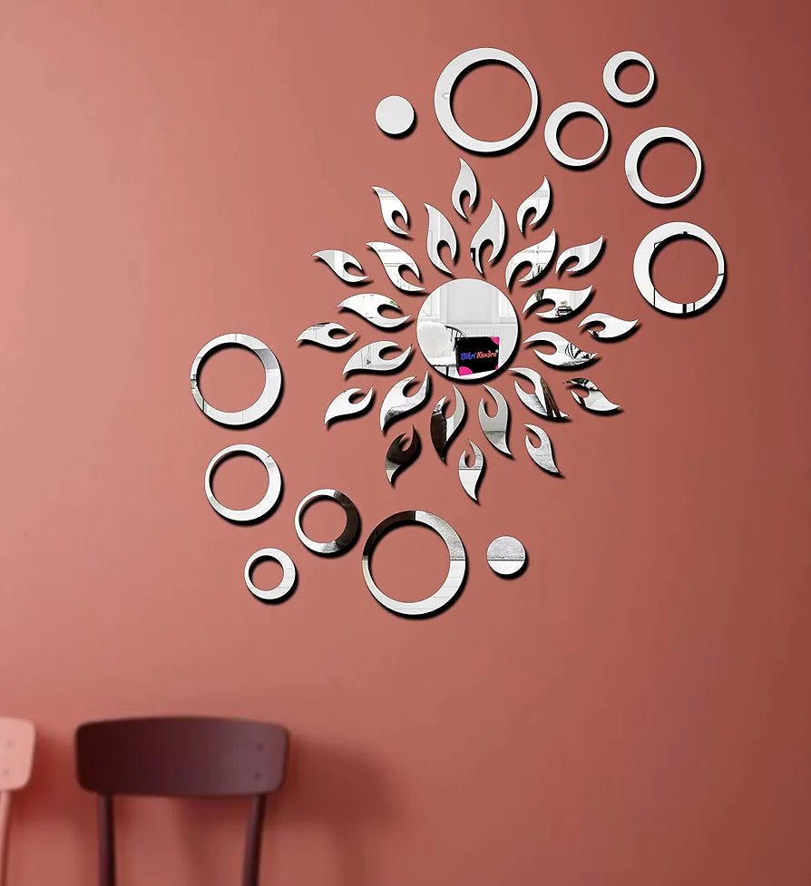 Bikri Kendra - Sun with Rings 12-3D Acrylic Mirror Wall Stickers - Premium Collection 