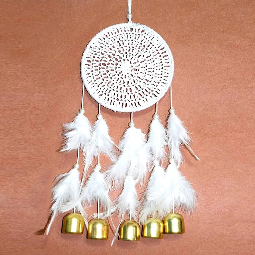 RPH Handicrafts Metal, Bell, Feather, Bead, Thread Wind Chime Dream Catcher for Wall Decor, Bedroom, Balcony, Garden, Kids Room  Small 