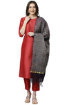 Janasya Women's Red Poly Silk Kurta With Pant And Dupatta
