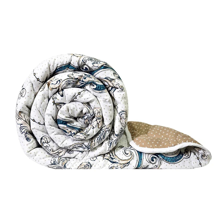 Divine Casa 120 GSM Microfiber Kalamkari Print Reversible Single Bed Comforter | Soft Light Weight Quilt Blanket for Summer - | TC - 120